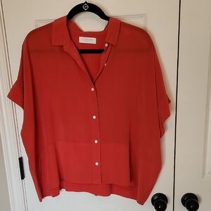 Everlane Women's Dark Coral Silk Boxy Button-Down Shirt